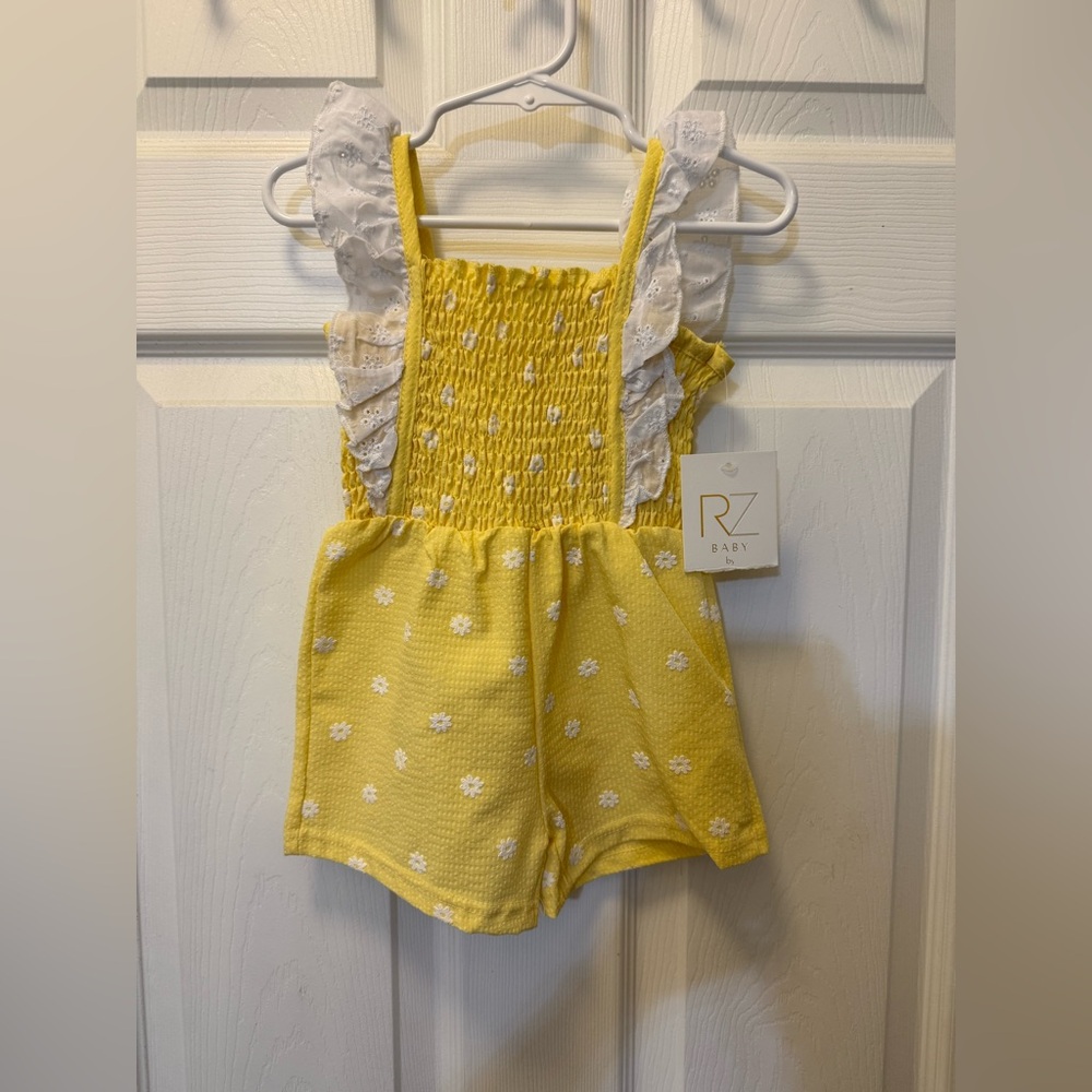 Yellow Baby Romper with White Floral Accents